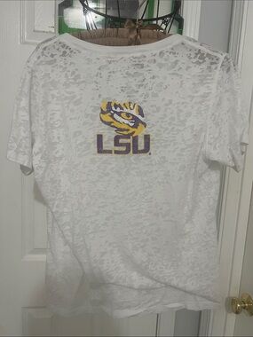 LSU White Short Sleeve Tee with Tiger Eye Logo